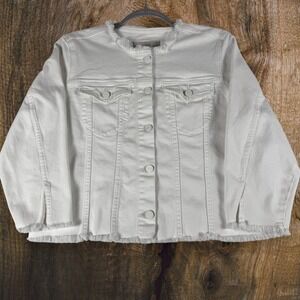 SANCTUARY Womens Addie Cropped Frayed Button Up Denim Jacket White‎ Size L